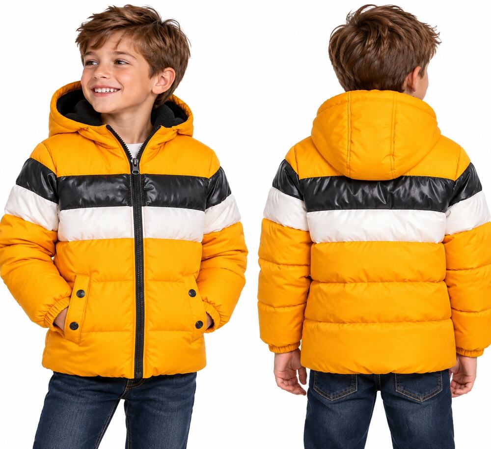 iXtreme Boys Puffer Jacket Size 7 Orange Black White Hooded Fleece Lined